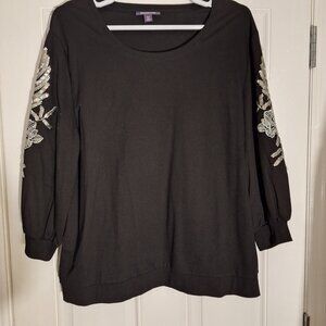 Roaman’s Womens Dressy Crew Neck Sweatshirt Top SZ 14/16 M Color Black/Silver